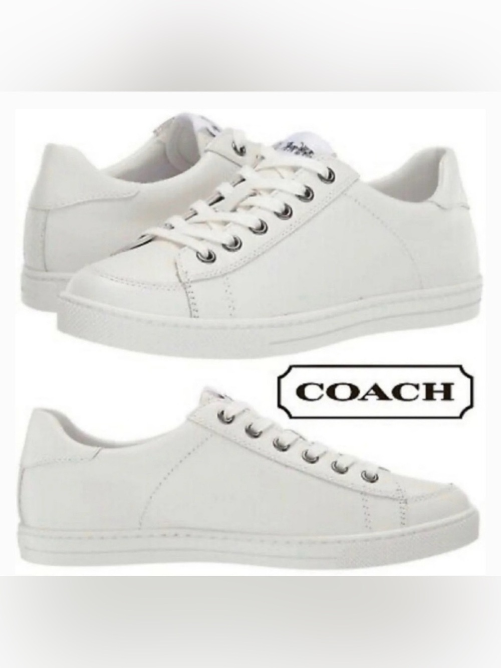 Coach Porter White Leather Low-Top Sneakers with Silver Eyelets New NWT D8